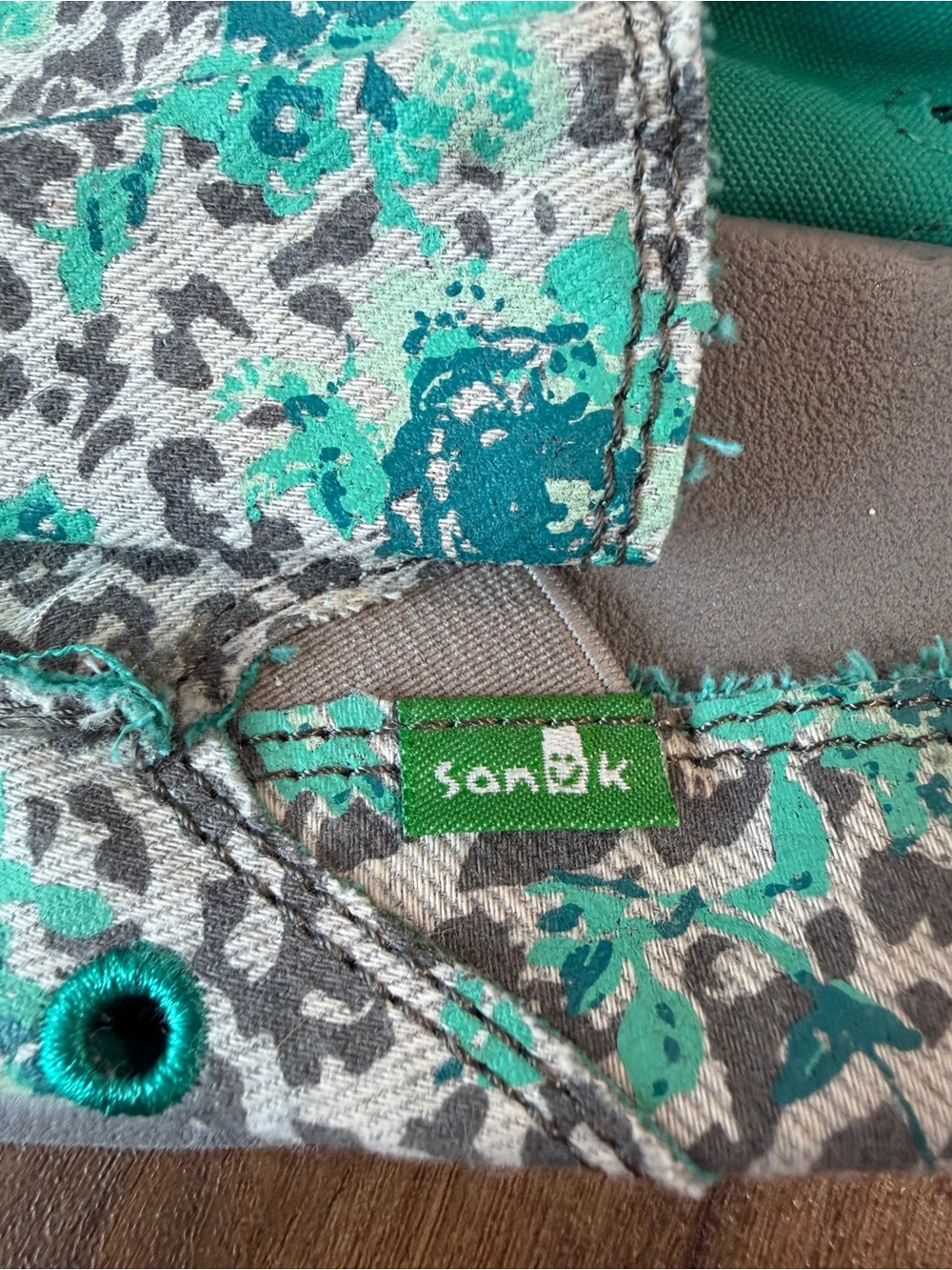 Sanuk Teal and Gray Leopard Floral Donna Mixed Up Canvas Loafers NEVER WORN - Picture 3 of 5